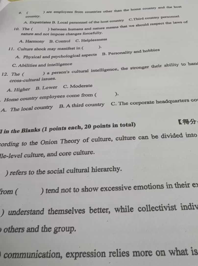 9. ( ) are employees from countries other than the home country and the…