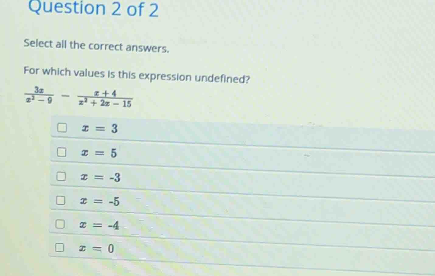 question 2 of 2 select all the correct answers. for which values is thi…