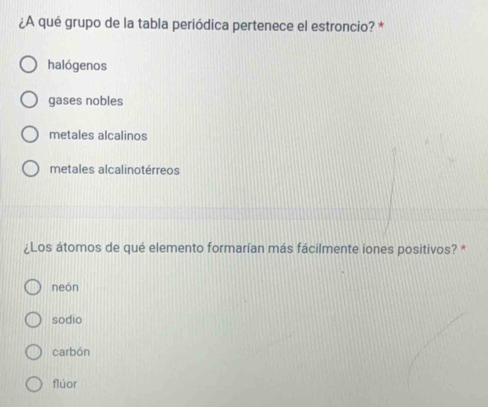 ¿a qué grupo de la tabla periódica pertenece el estroncio? * ○ halógeno…
