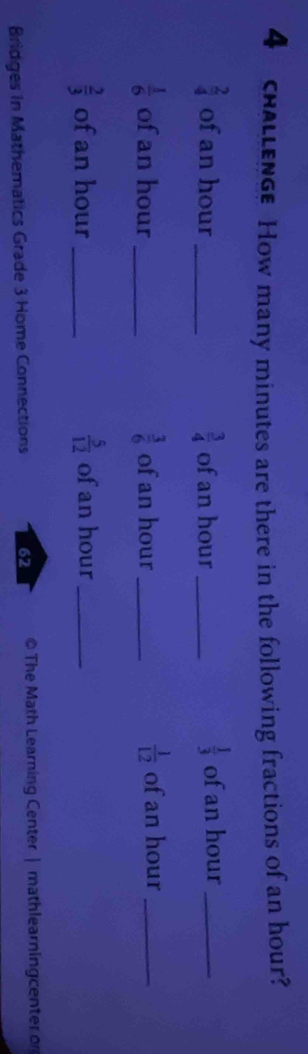 4 challenge how many minutes are there in the following fractions of an…