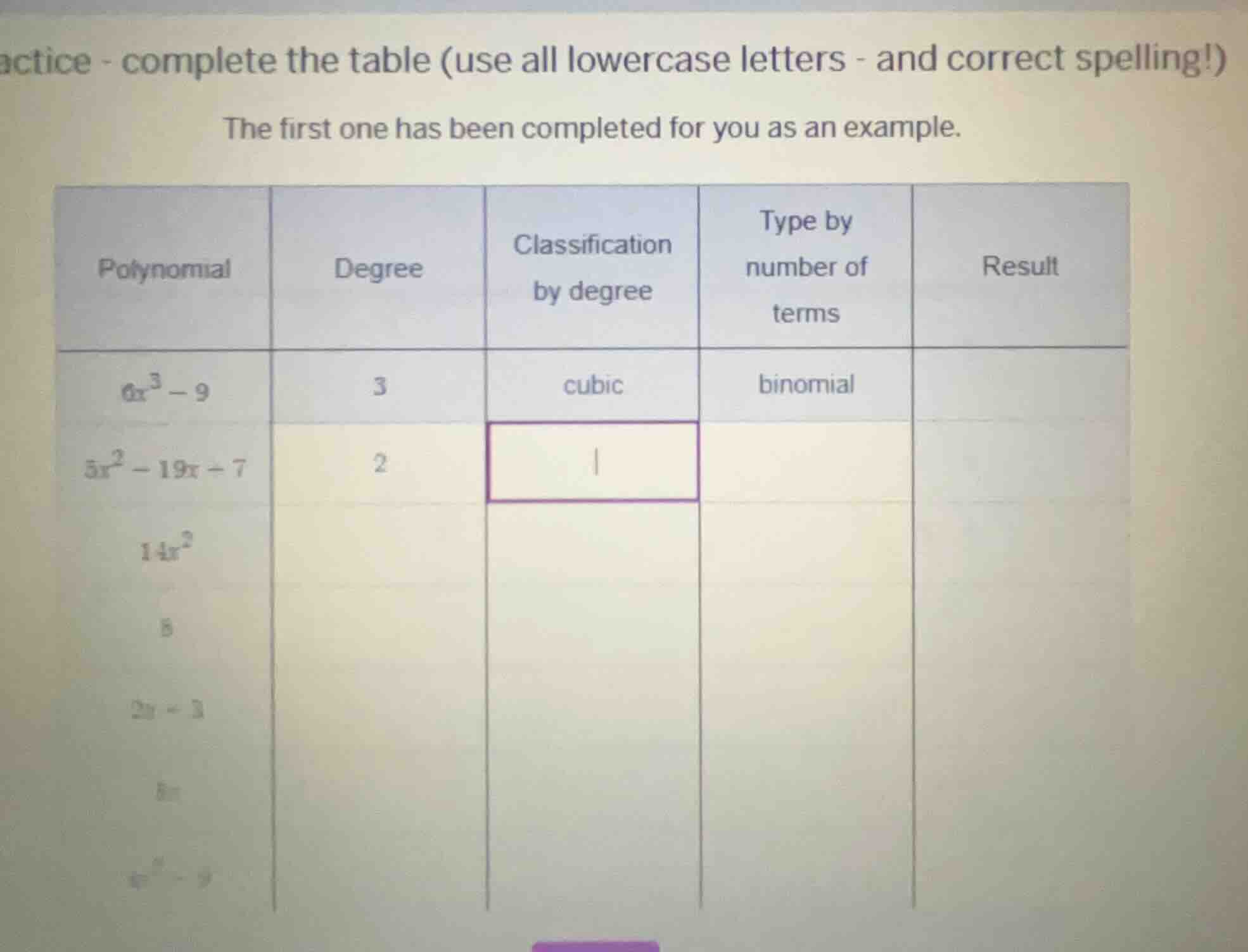 actice - complete the table (use all lowercase letters - and correct sp…