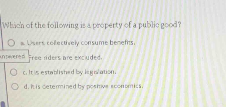 which of the following is a property of a public good? o a. users colle…