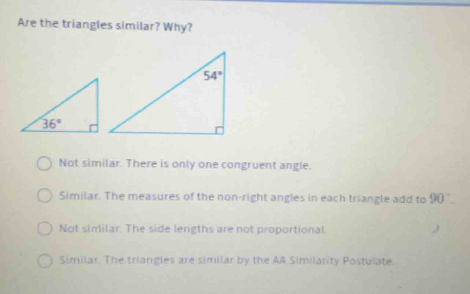 are the triangles similar? why? not similar. there is only one congruen…