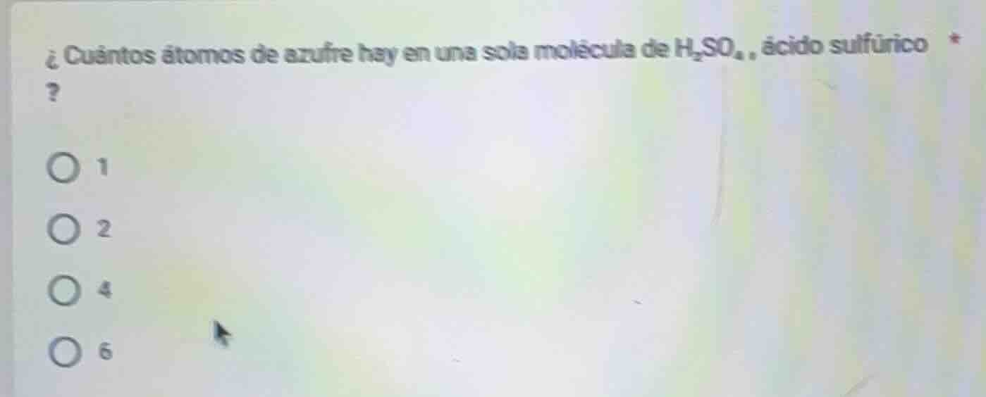 ¿ cuántos átomos de azufre hay en una sola molécula de $\\ce{h_{2}so_{4…