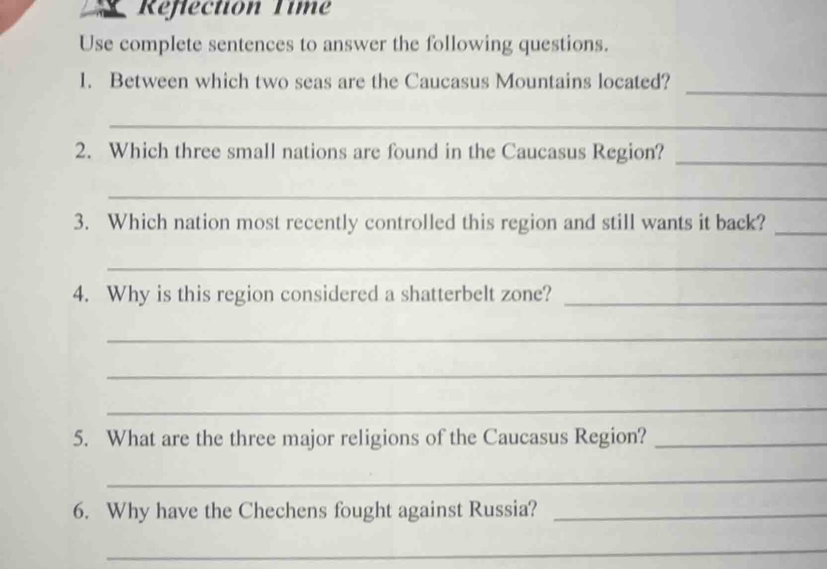 reflection time use complete sentences to answer the following question…