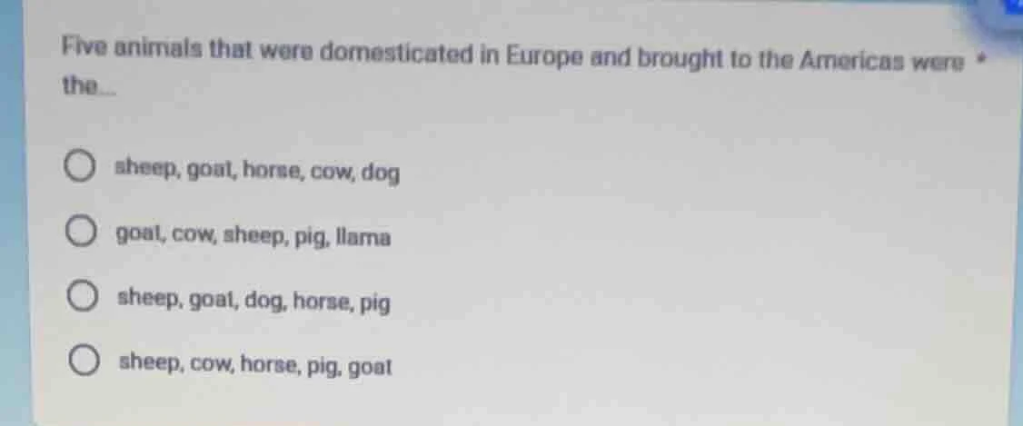 five animals that were domesticated in europe and brought to the americ…