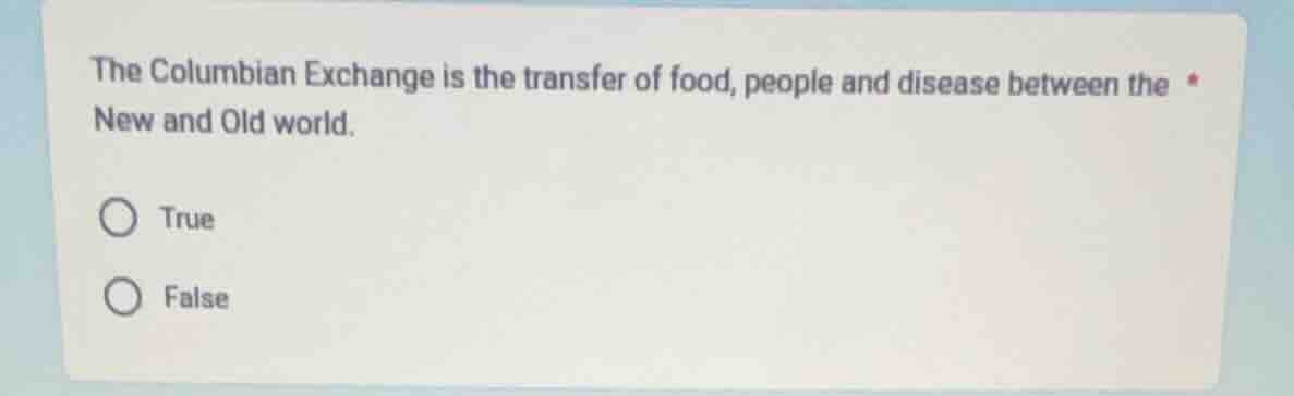 the columbian exchange is the transfer of food, people and disease betw…