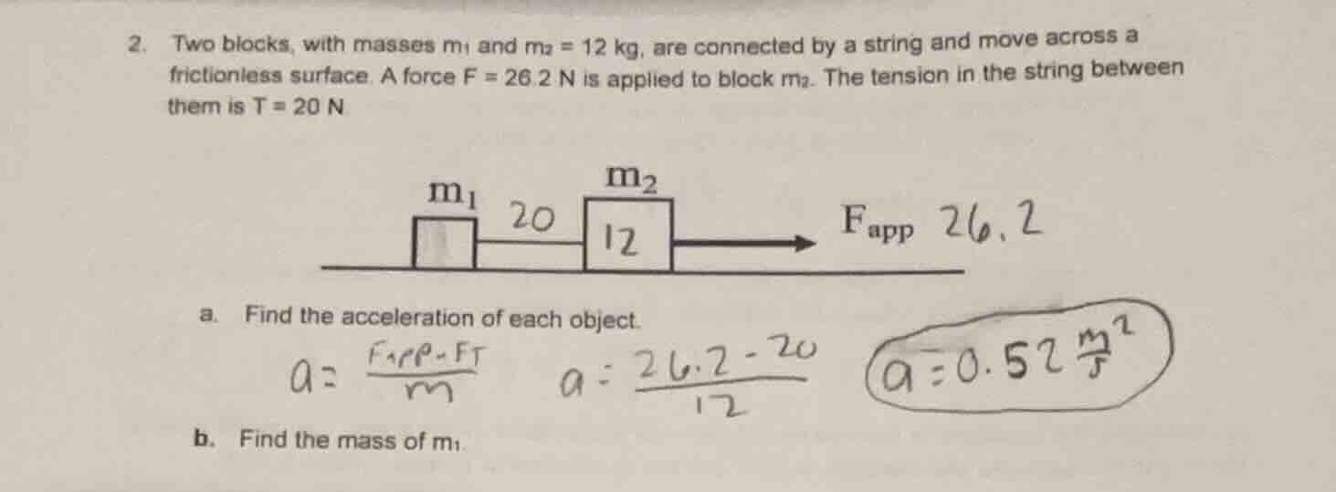 2. two blocks, with masses m₁ and m₂ = 12 kg, are connected by a string…