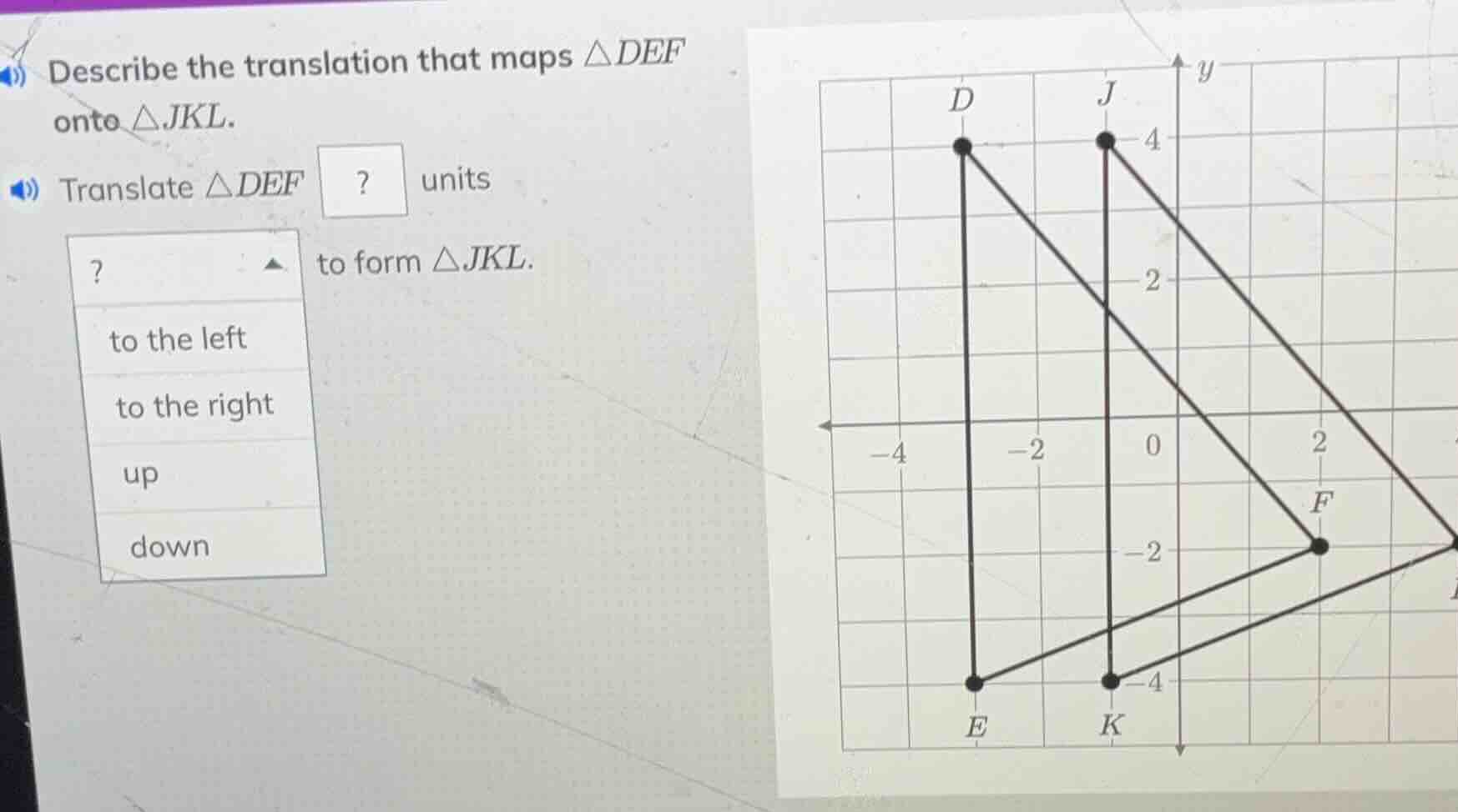 describe the translation that maps $\\triangle def$ onto $\\triangle jk…