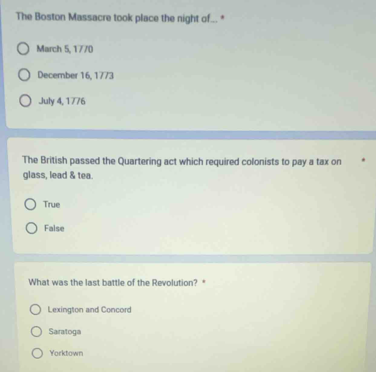 the boston massacre took place the night of... march 5, 1770 december 1…