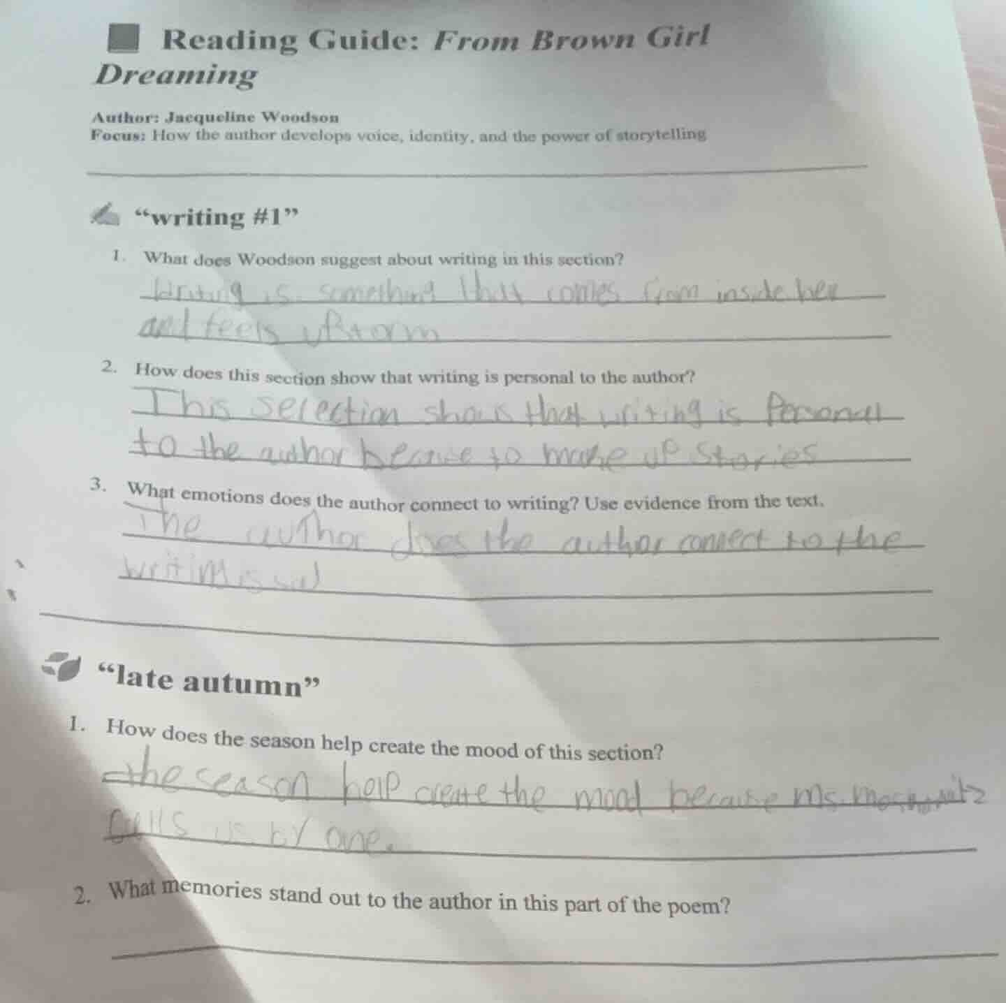 reading guide: from brown girl dreaming author: jacqueline woodson focu…