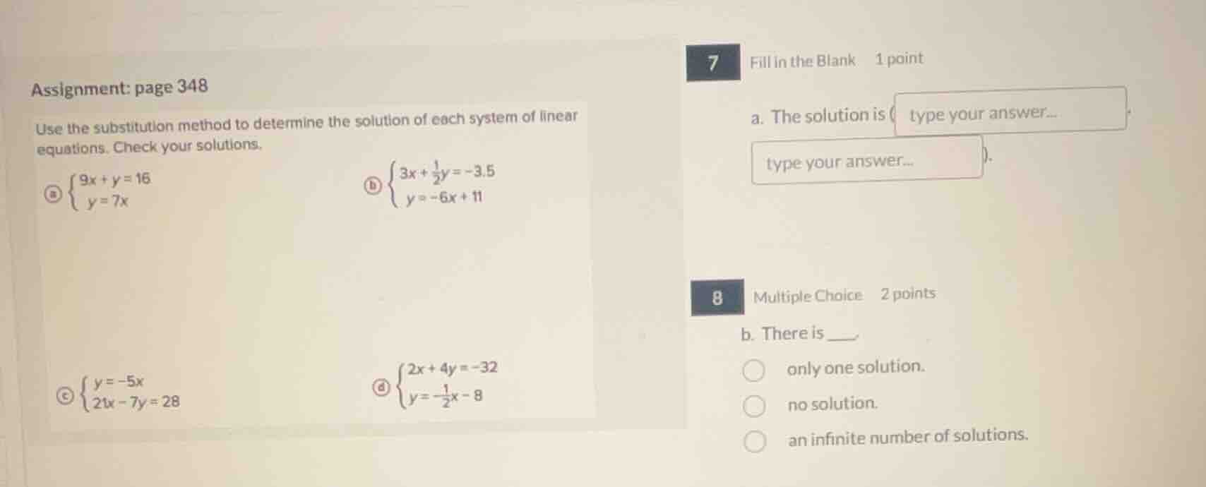 assignment: page 348 use the substitution method to determine the solut…