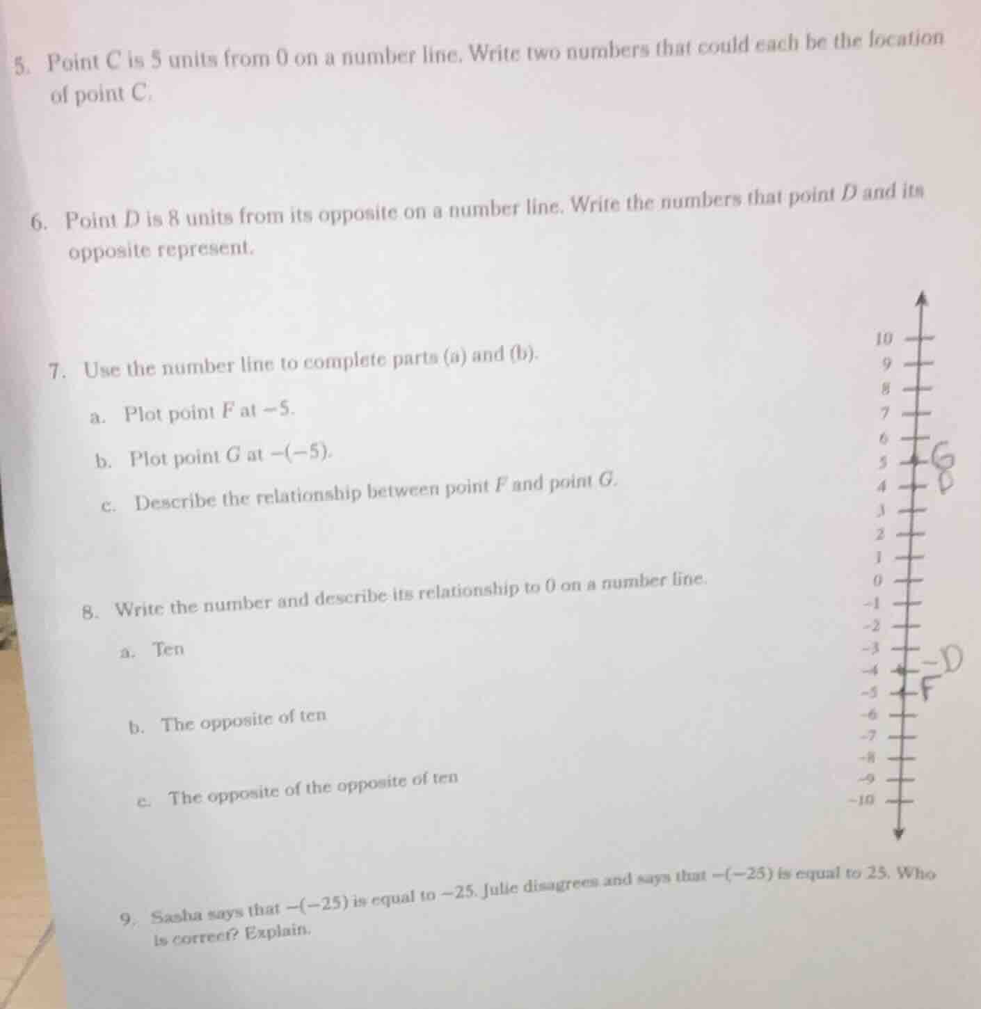 5. point c is 5 units from 0 on a number line. write two numbers that c…