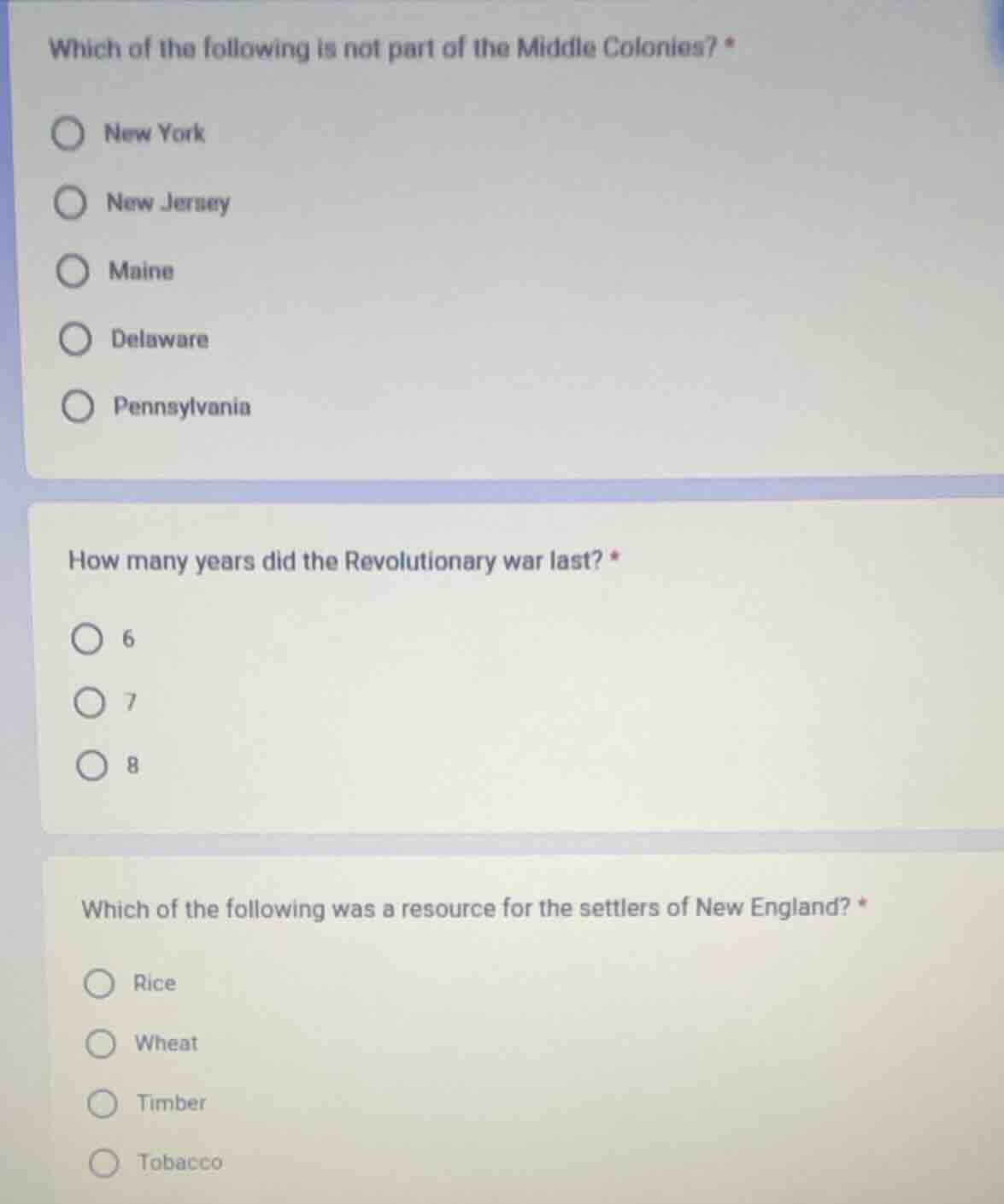 which of the following is not part of the middle colonies? * new york n…