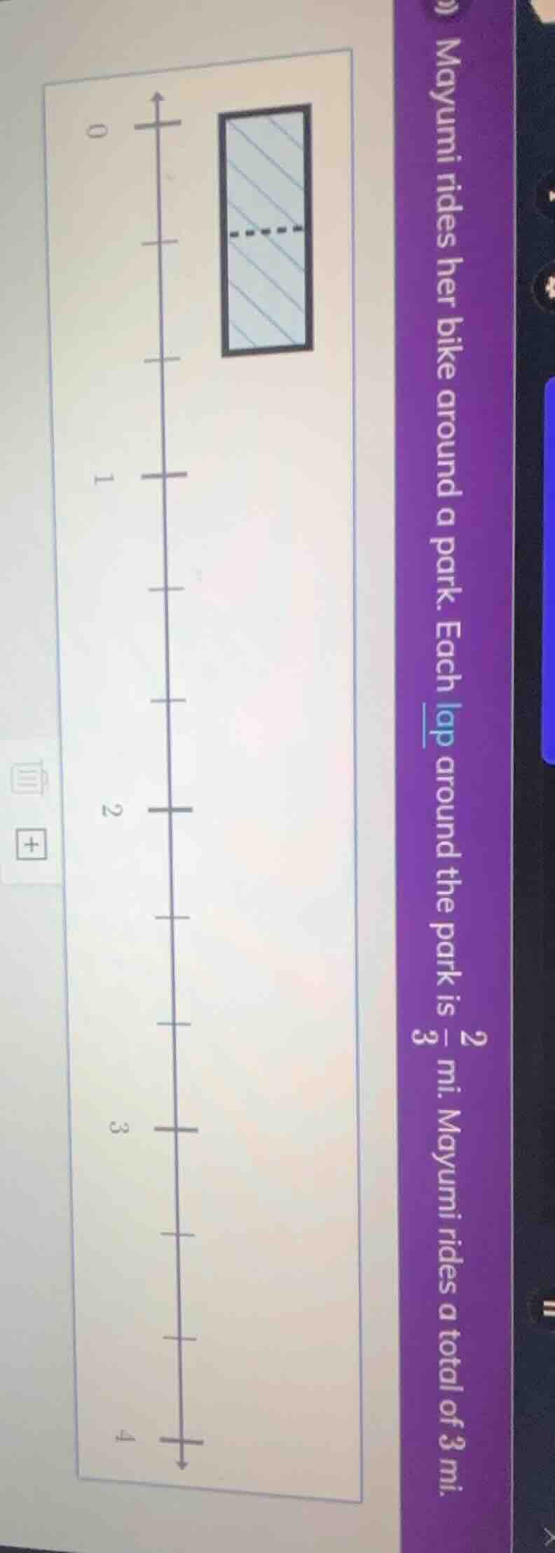 mayumi rides her bike around a park. each lap around the park is \\(\fr…