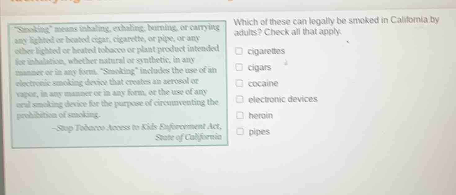 \smoking\ means inhaling, exhaling, burning, or carrying any lighted or…