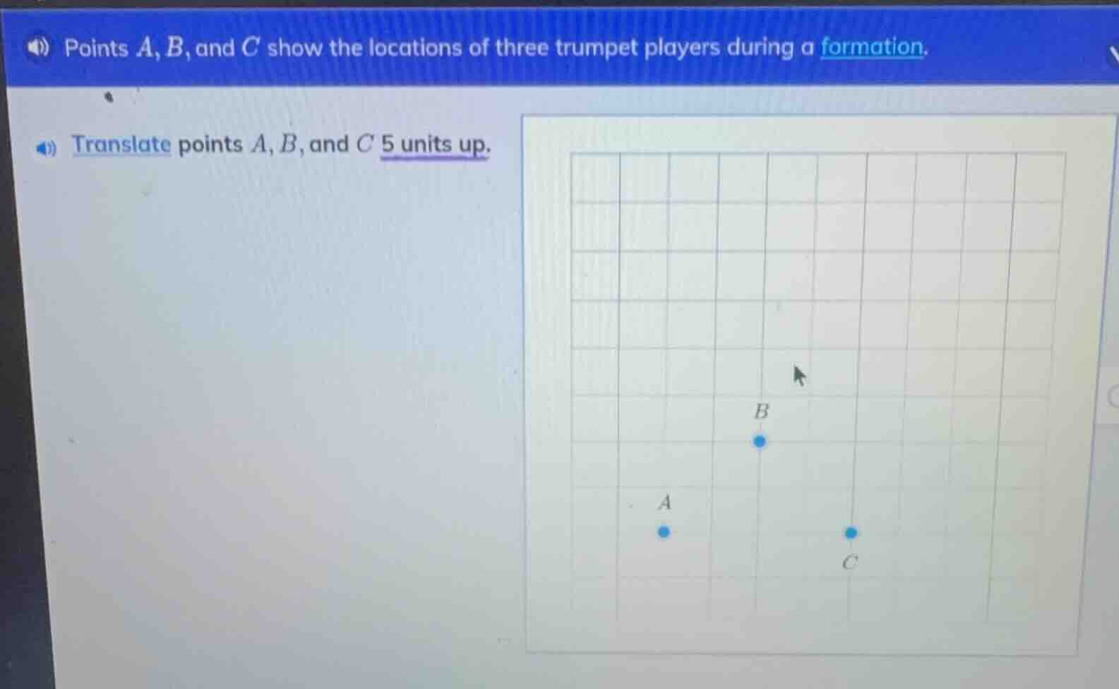 points a, b, and c show the locations of three trumpet players during a…