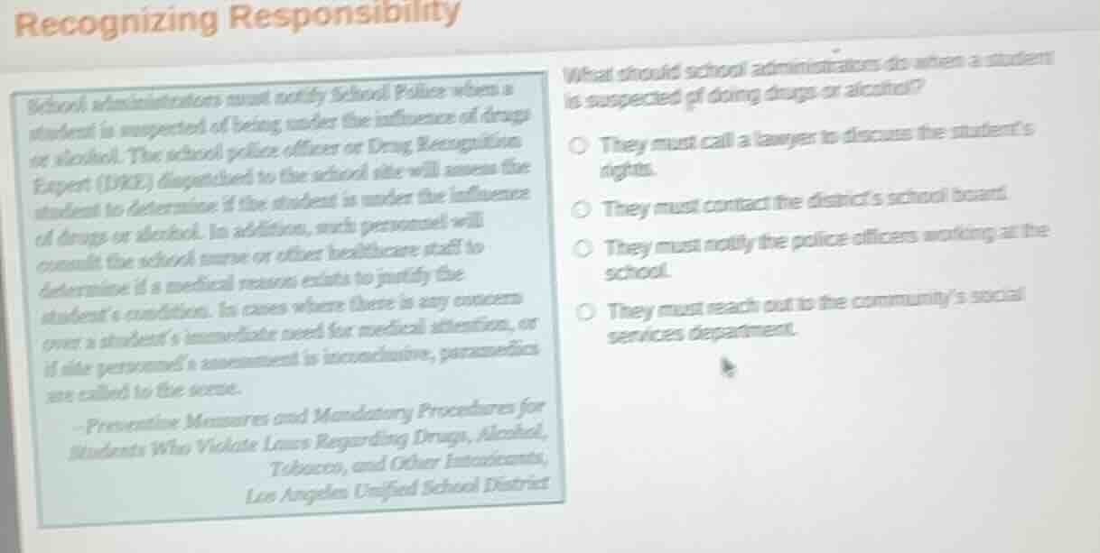 recognizing responsibility school administrators must notify school pol…