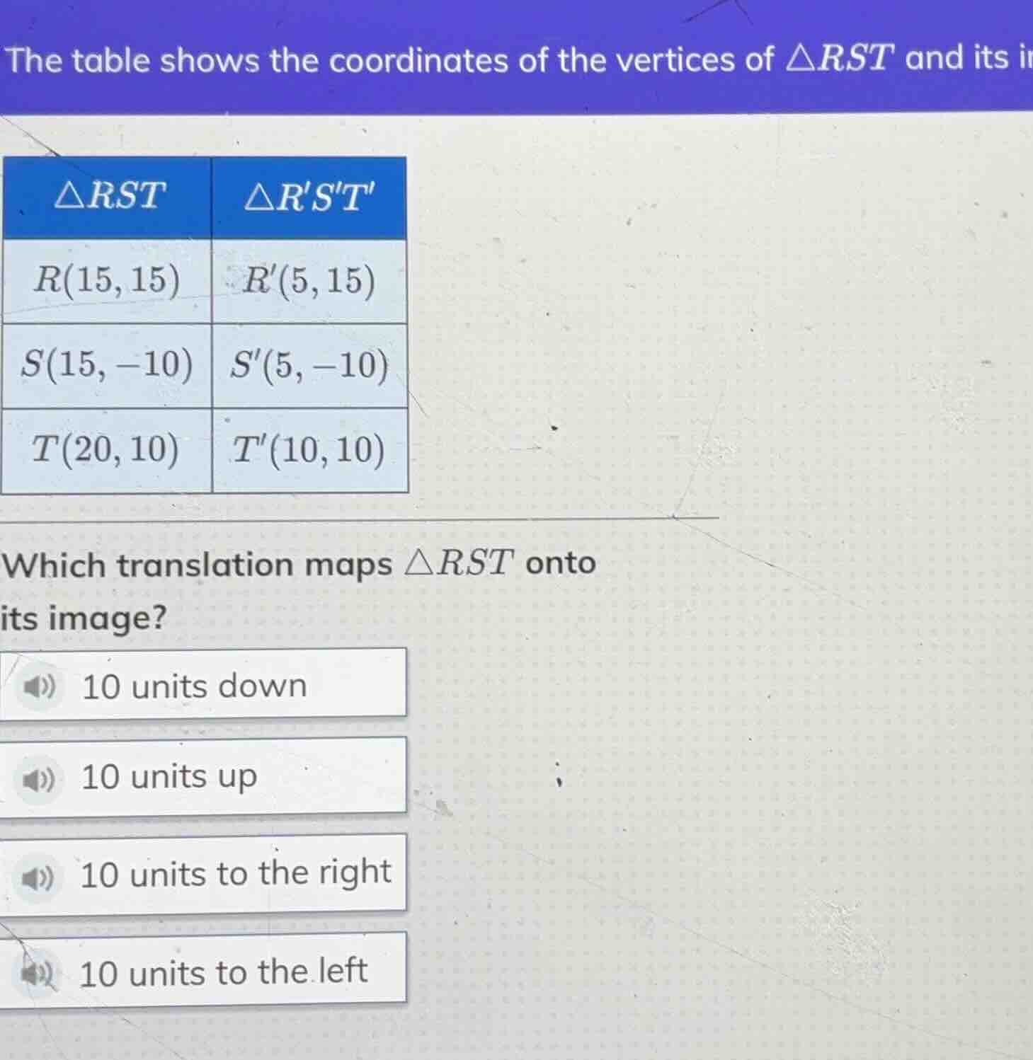 the table shows the coordinates of the vertices of $\\triangle rst$ and…