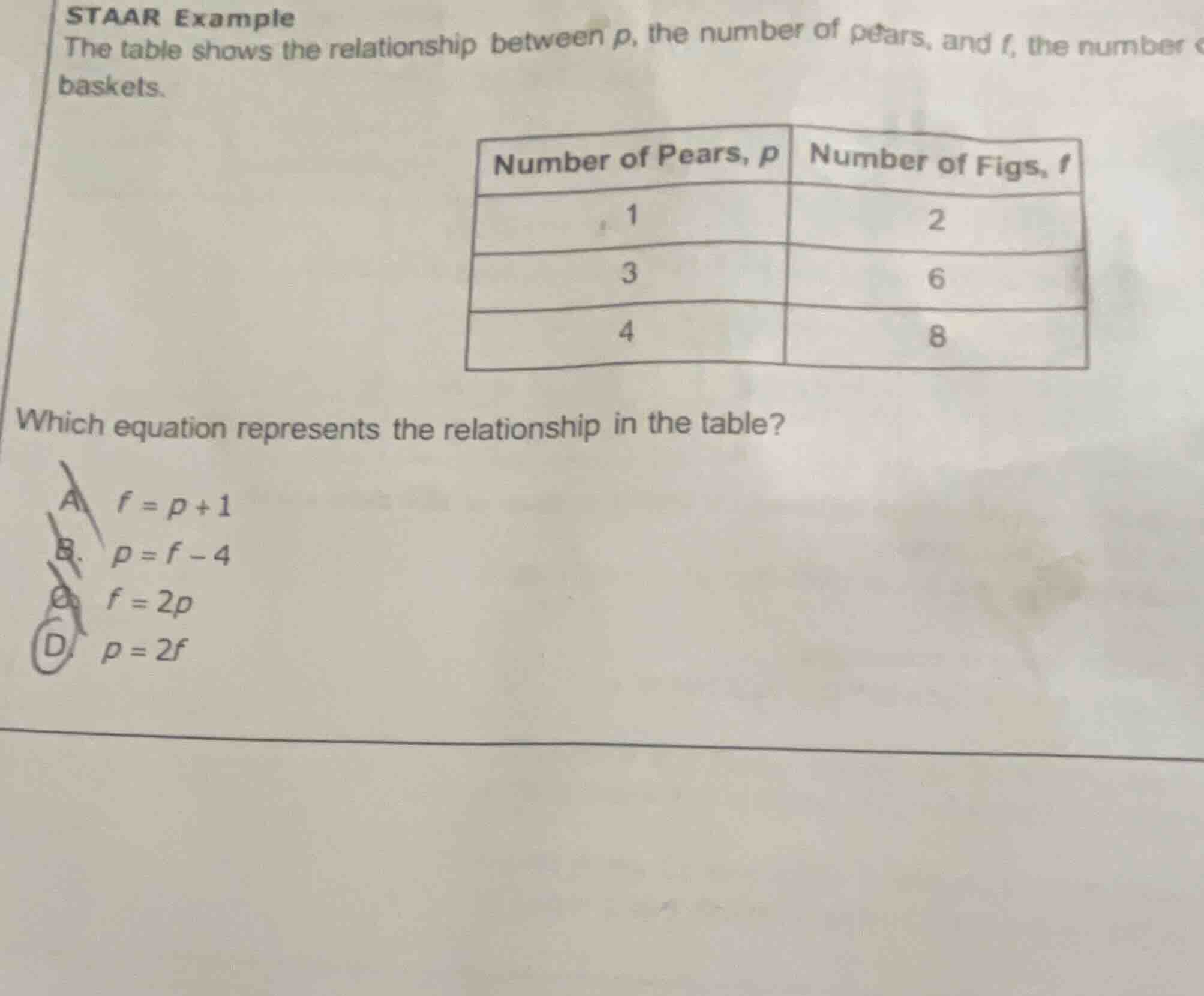 staar example the table shows the relationship between p, the number of…