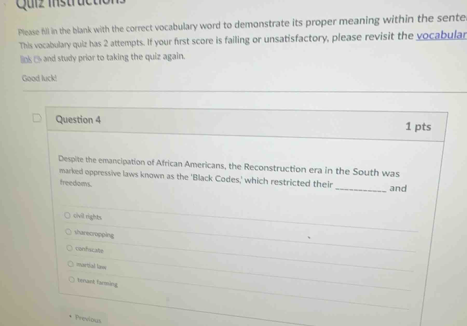 quiz instructions please fill in the blank with the correct vocabulary …