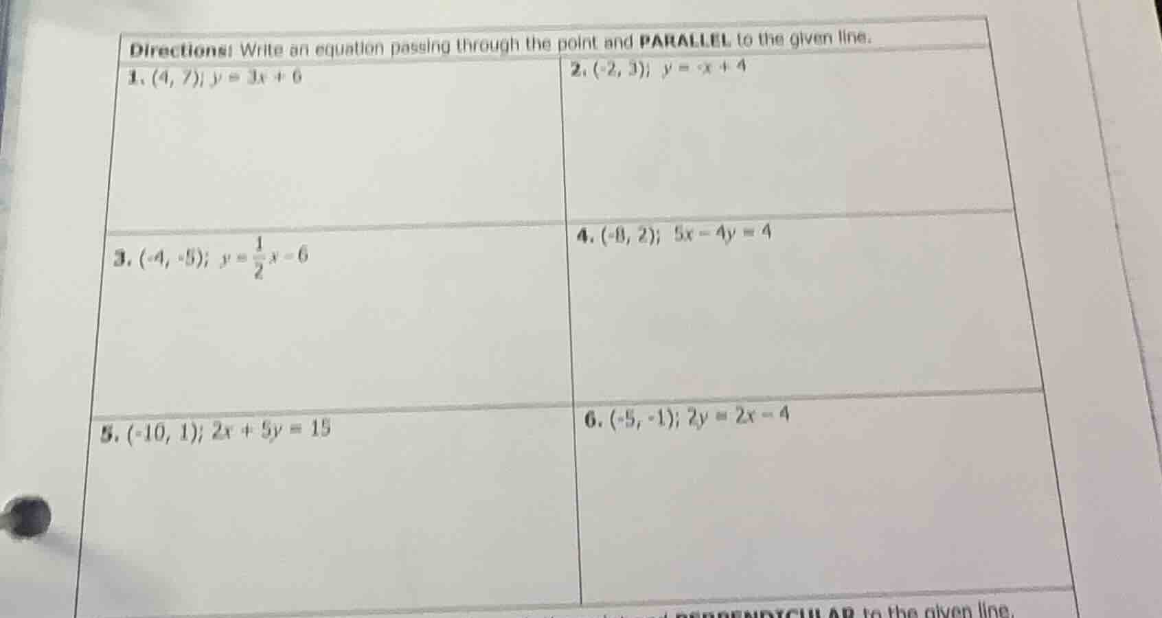 directions: write an equation passing through the point and parallel to…