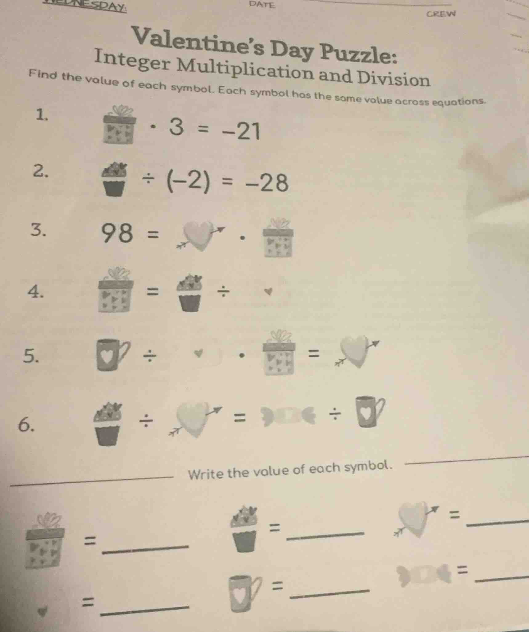 valentine’s day puzzle: integer multiplication and division find the va…