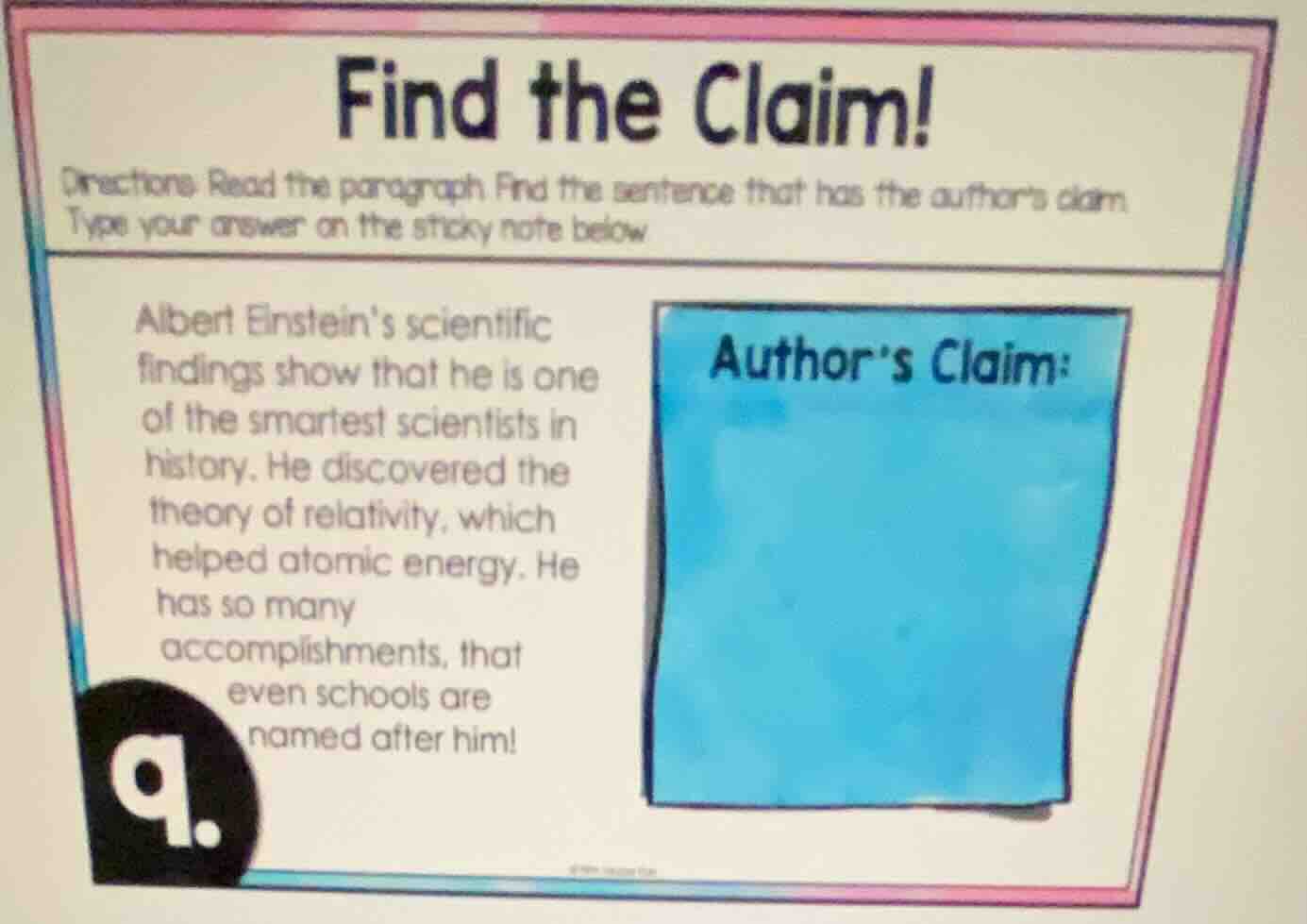 find the claim! directions: read the paragraph. find the sentence that …