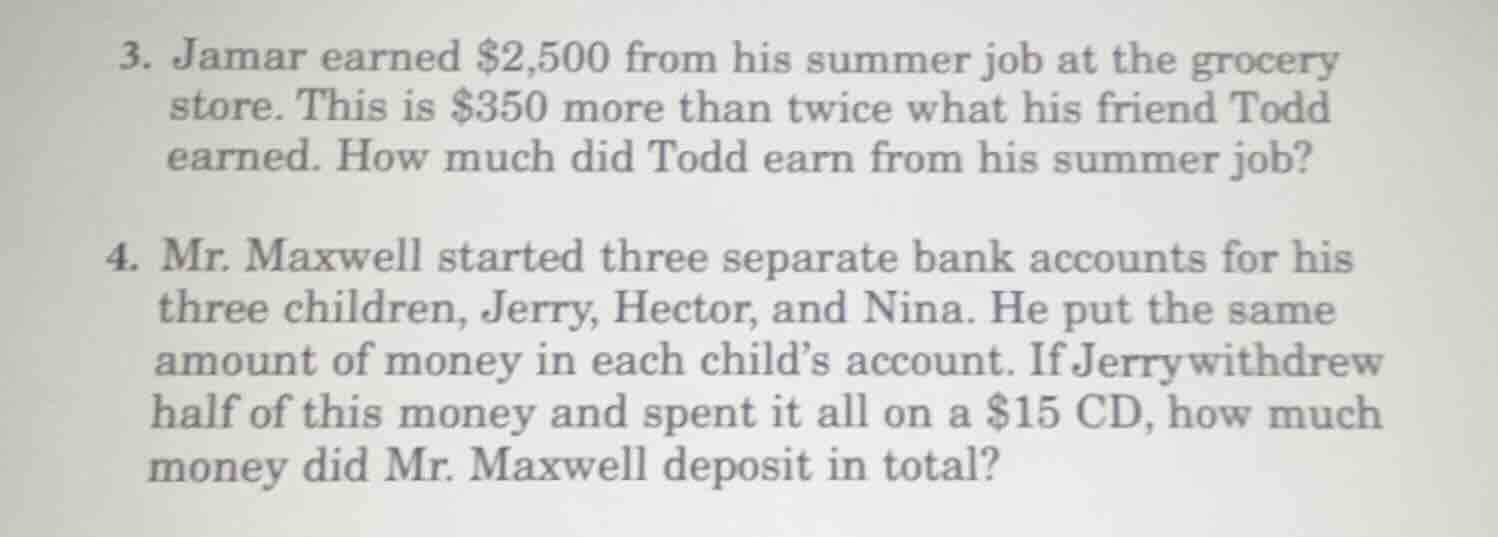 3. jamar earned $2,500 from his summer job at the grocery store. this i…