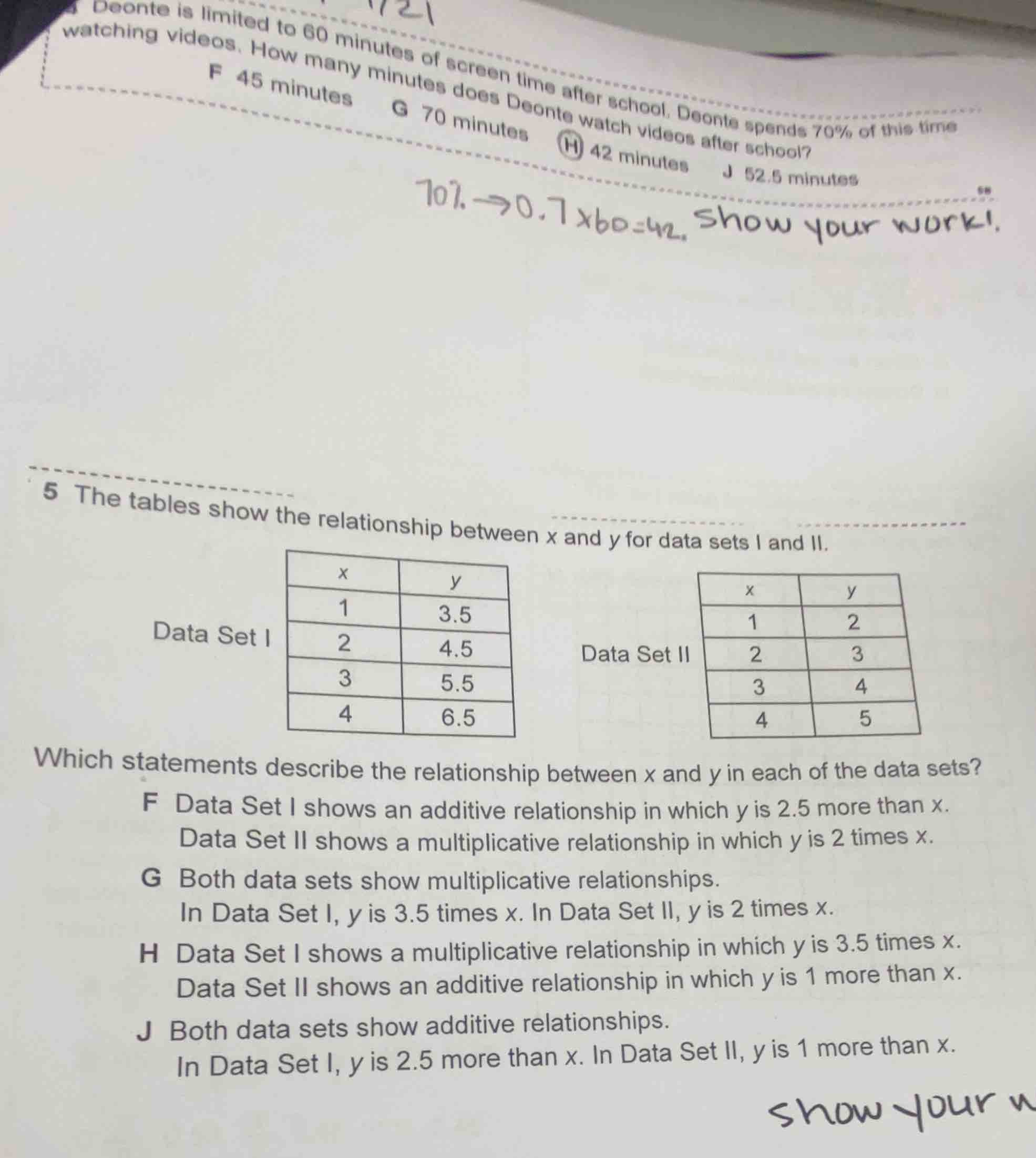 5 the tables show the relationship between x and y for data sets i and …