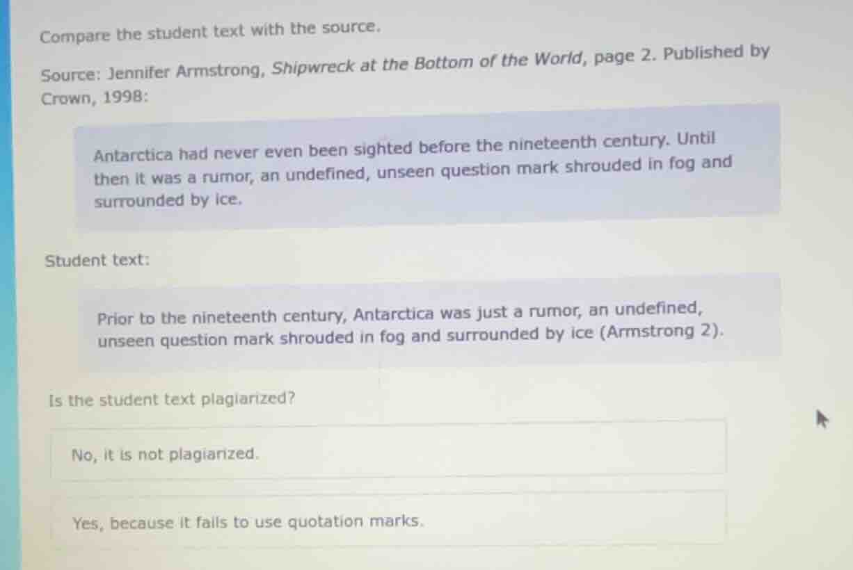 compare the student text with the source. source: jennifer armstrong, s…