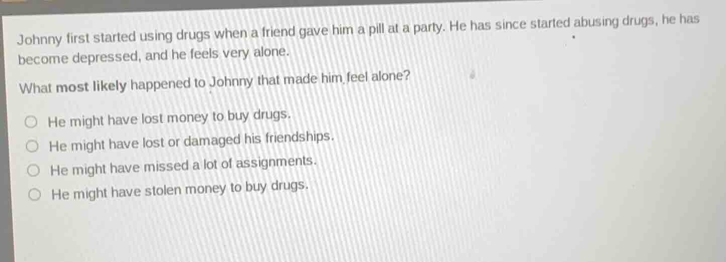 johnny first started using drugs when a friend gave him a pill at a par…