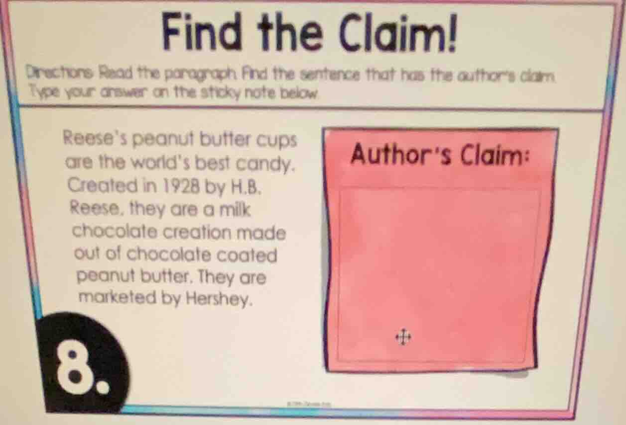 find the claim! directions: read the paragraph. find the sentence that …