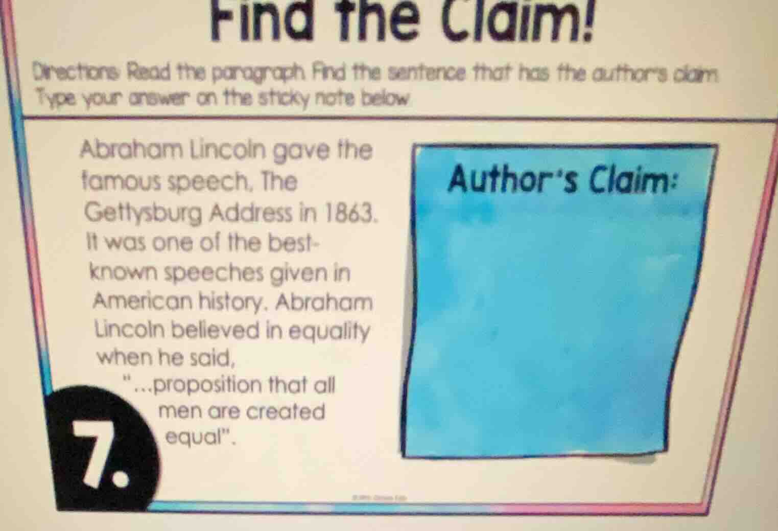 find the claim! directions: read the paragraph. find the sentence that …
