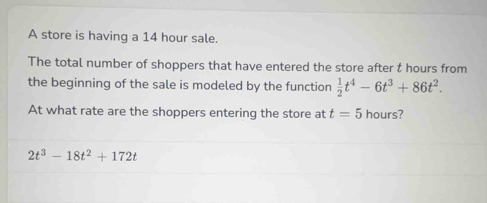 a store is having a 14 hour sale. the total number of shoppers that hav…