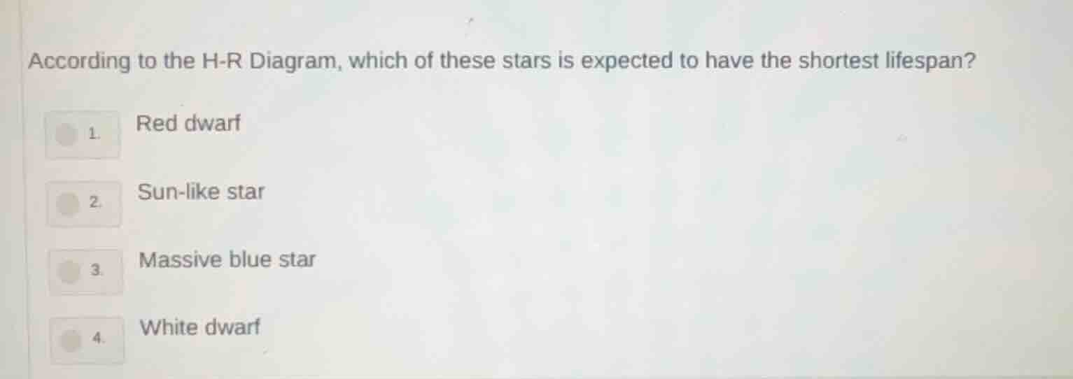 according to the h-r diagram, which of these stars is expected to have …