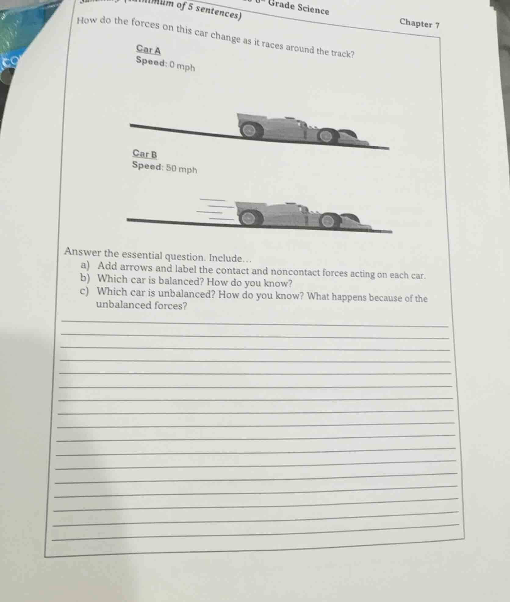 grade science chapter 7 mum of 5 sentences) how do the forces on this c…