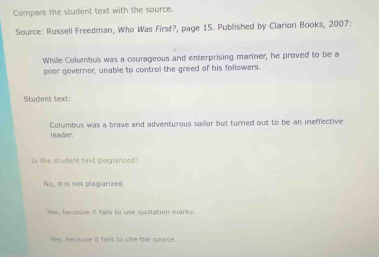 compare the student text with the source. source: russell freedman, who…