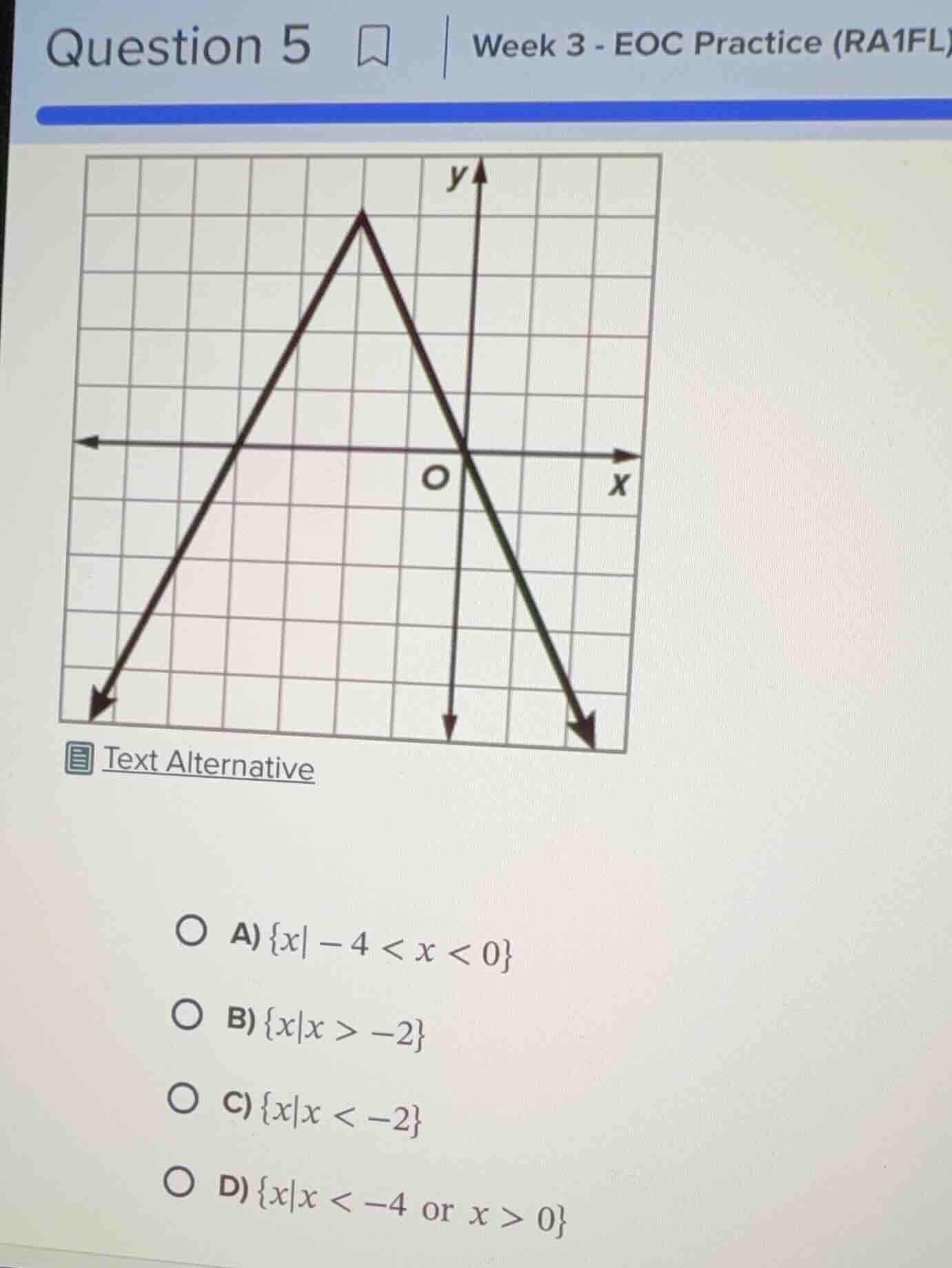 question 5 week 3 - eoc practice (ra1fl) text alternative a) {x|-4 < x …
