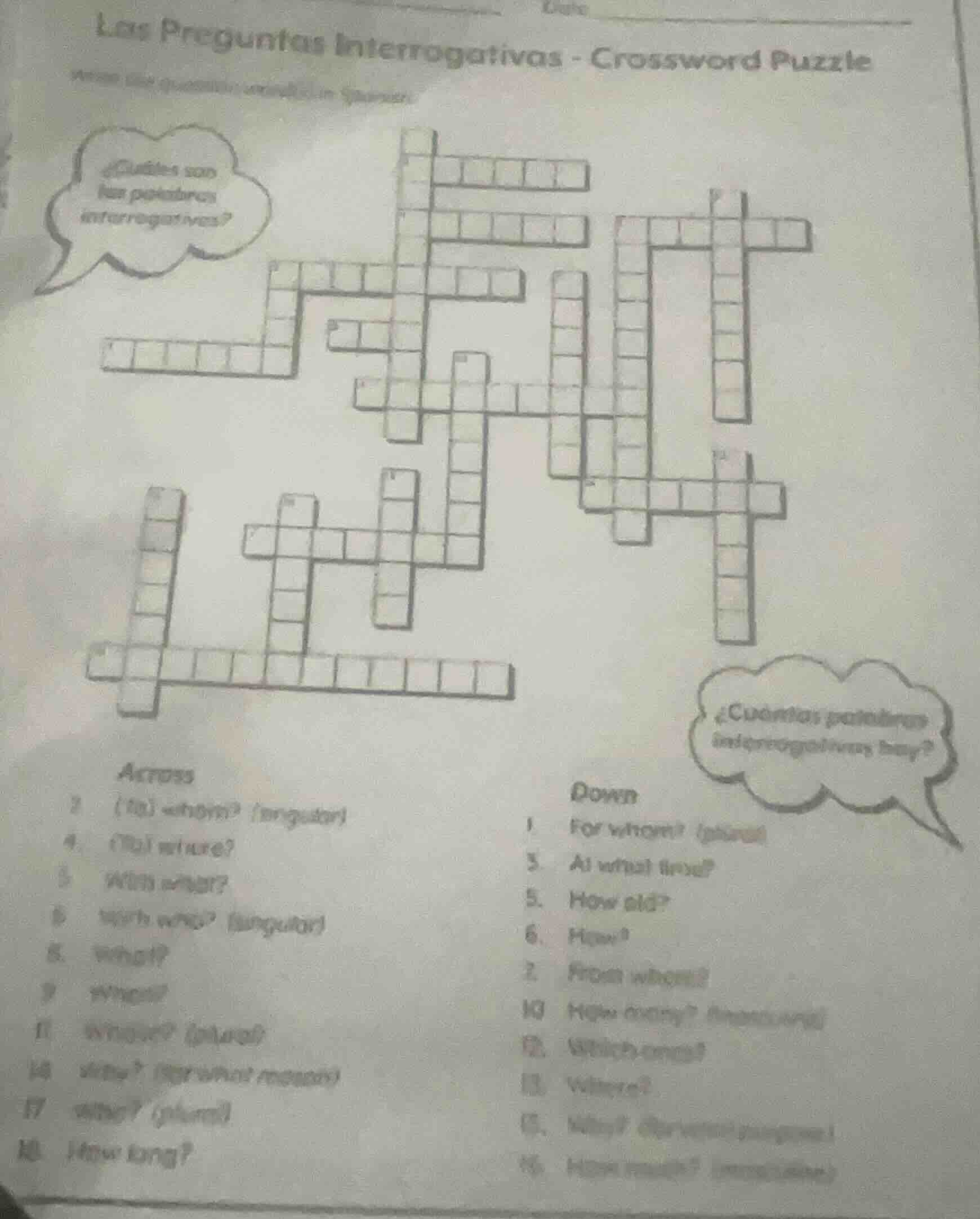 las preguntas interrogativas - crossword puzzle ¿cuáles son las palabra…
