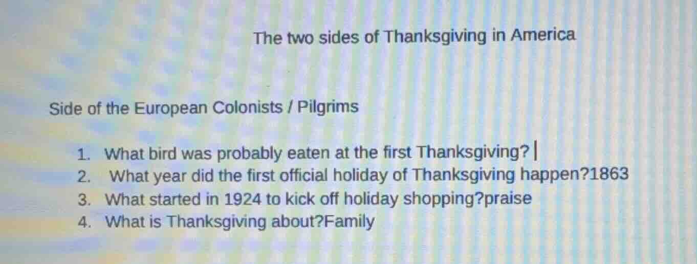 the two sides of thanksgiving in america side of the european colonists…