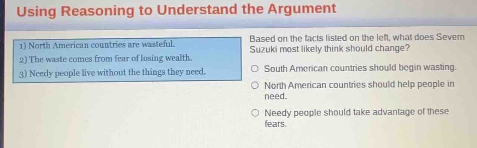 using reasoning to understand the argument 1) north american countries …