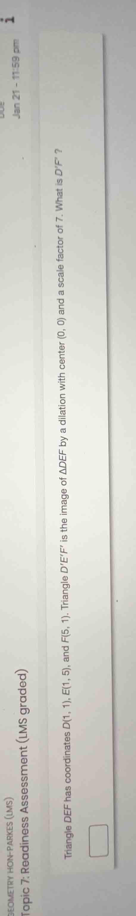 geometry hon-parkes (lms) topic 7: readiness assessment (lms graded) du…