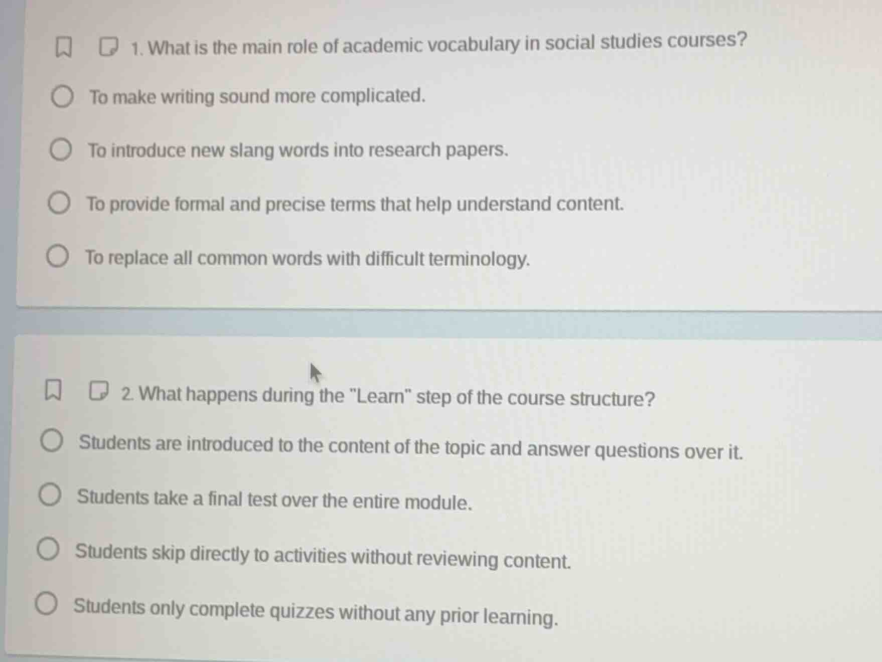 1. what is the main role of academic vocabulary in social studies cours…