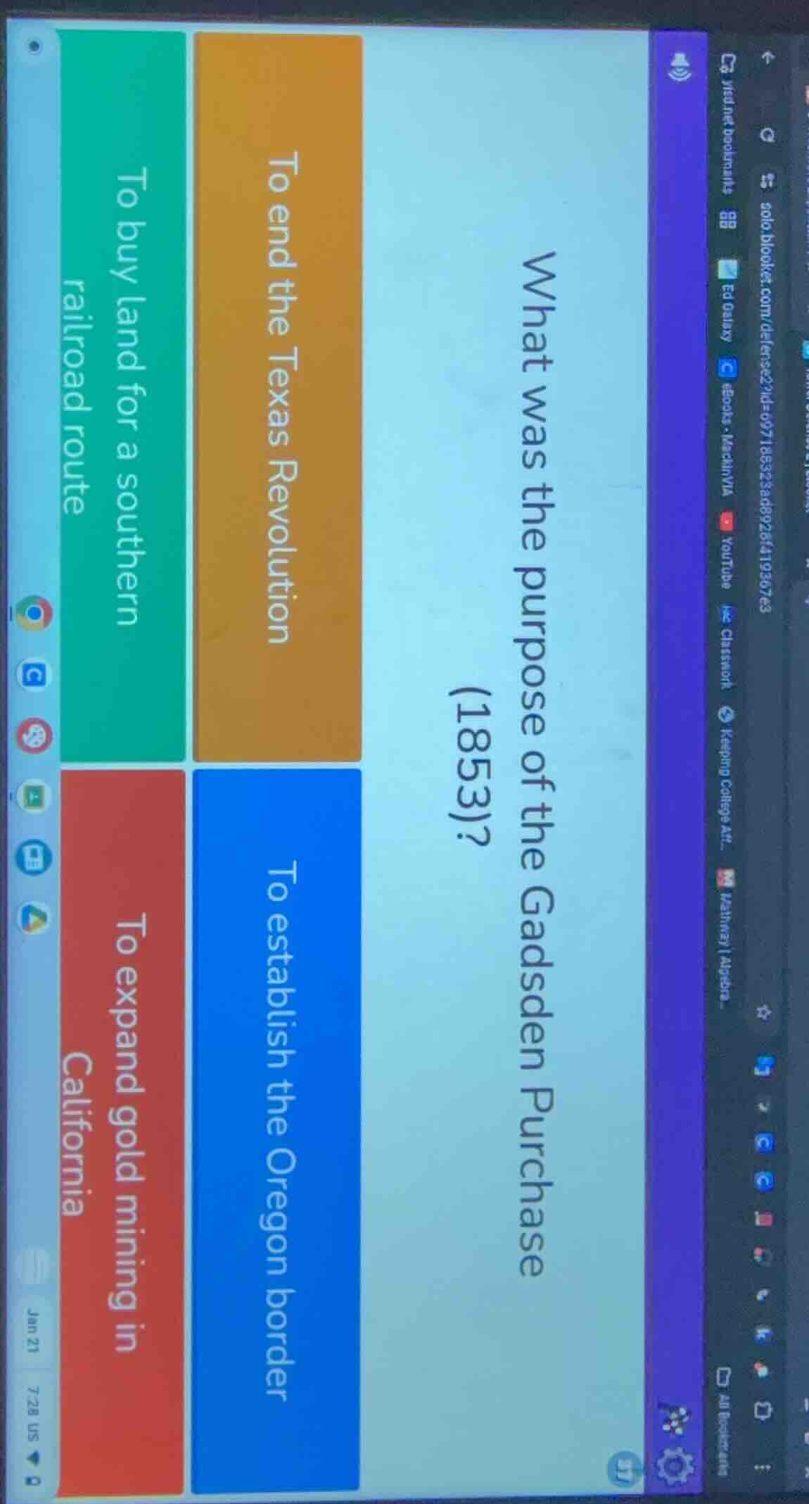 what was the purpose of the gadsden purchase (1853)? to end the texas r…