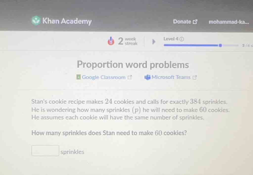 proportion word problems stans cookie recipe makes 24 cookies and calls…