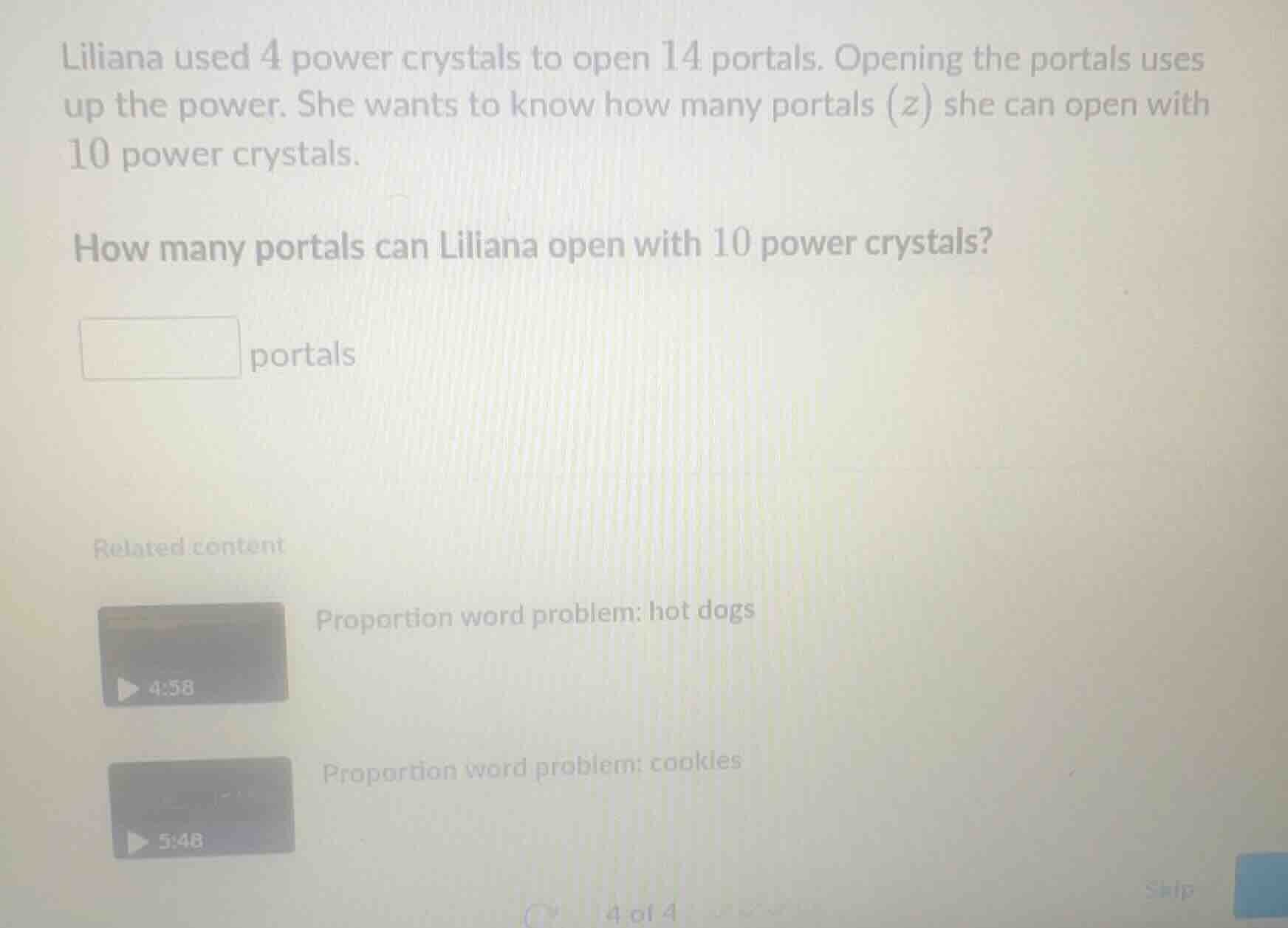 liliana used 4 power crystals to open 14 portals. opening the portals u…