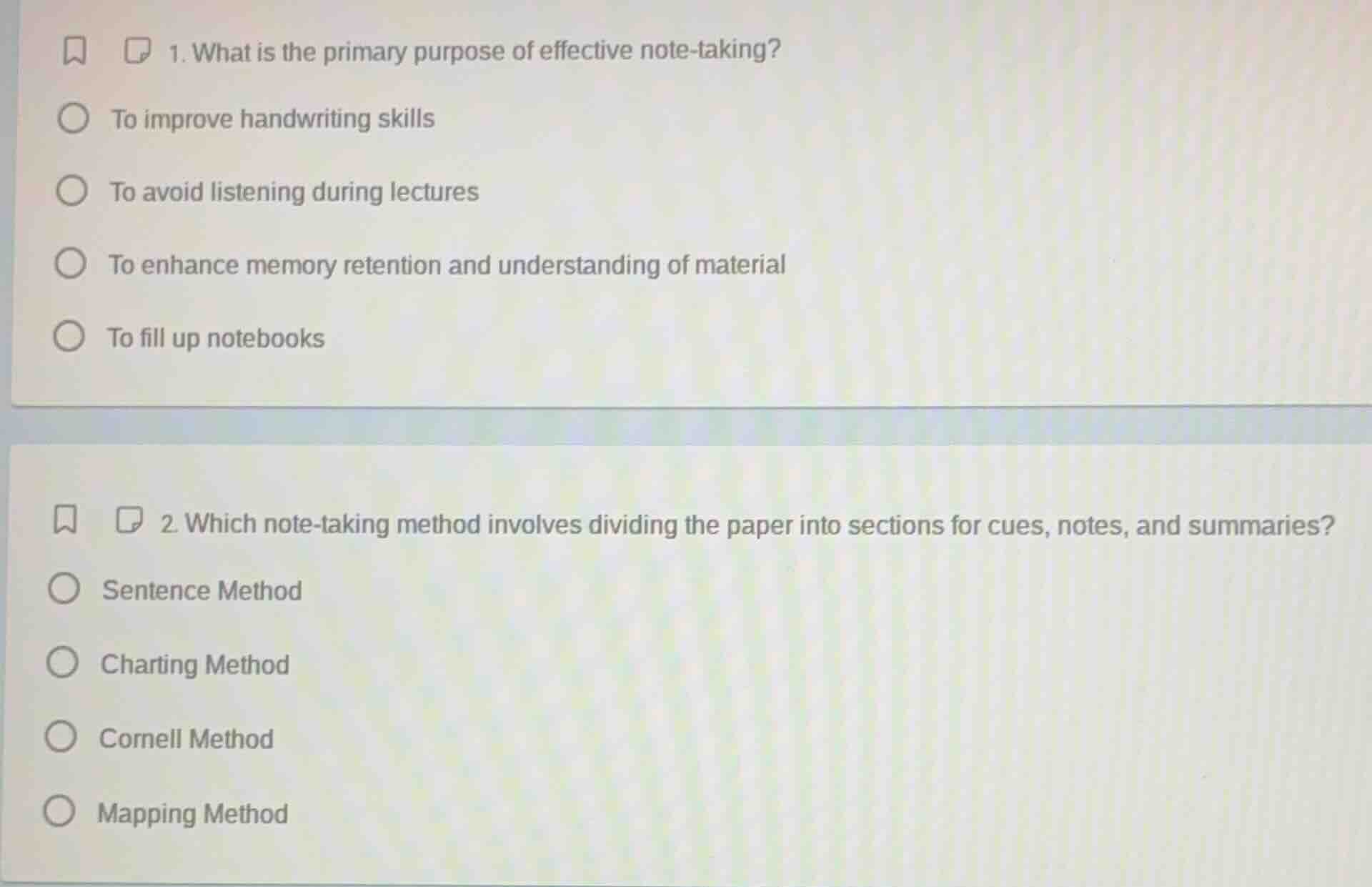 1. what is the primary purpose of effective note - taking? to improve h…