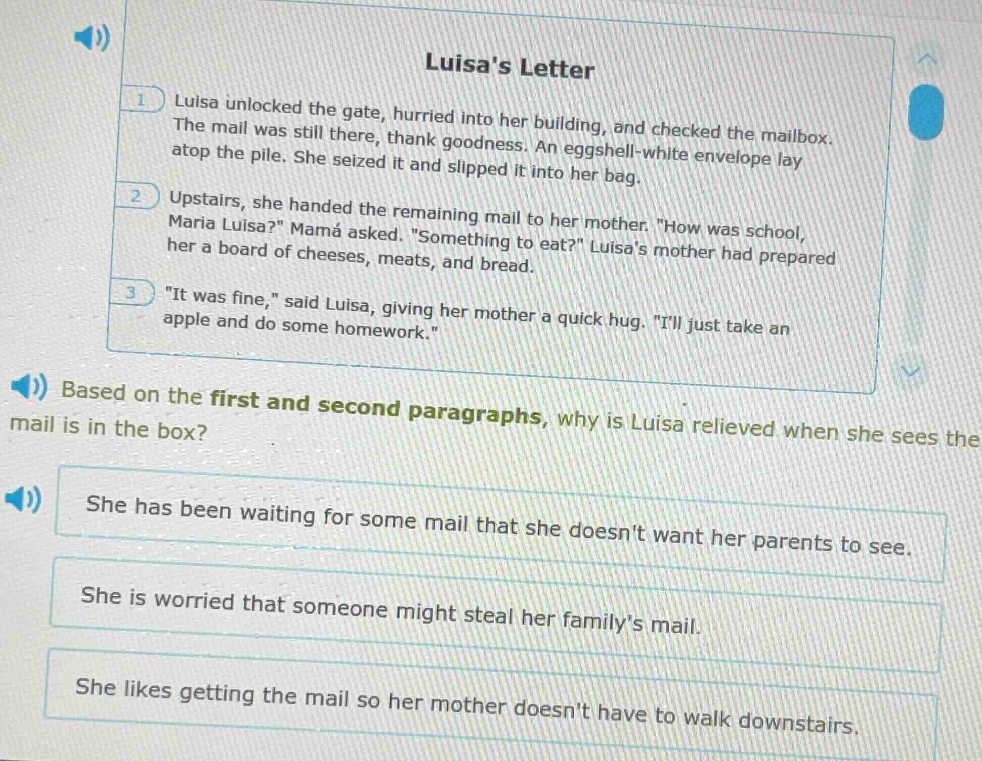 luisas letter 1 luisa unlocked the gate, hurried into her building, and…