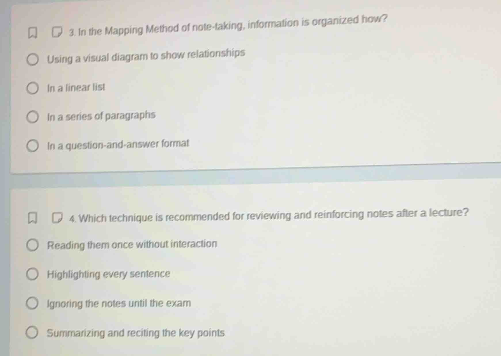 3. in the mapping method of note - taking, information is organized how…
